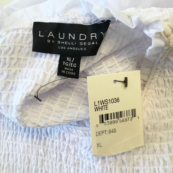 NWT Laundry by Shelli Segal Smocked Top with Sheer Sleeves - White - XL - Picture 8 of 10